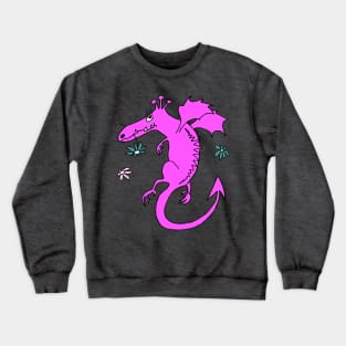 cute happy dragon in pink with flowers Crewneck Sweatshirt